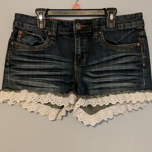 Frayed and Lace Jean Shorts